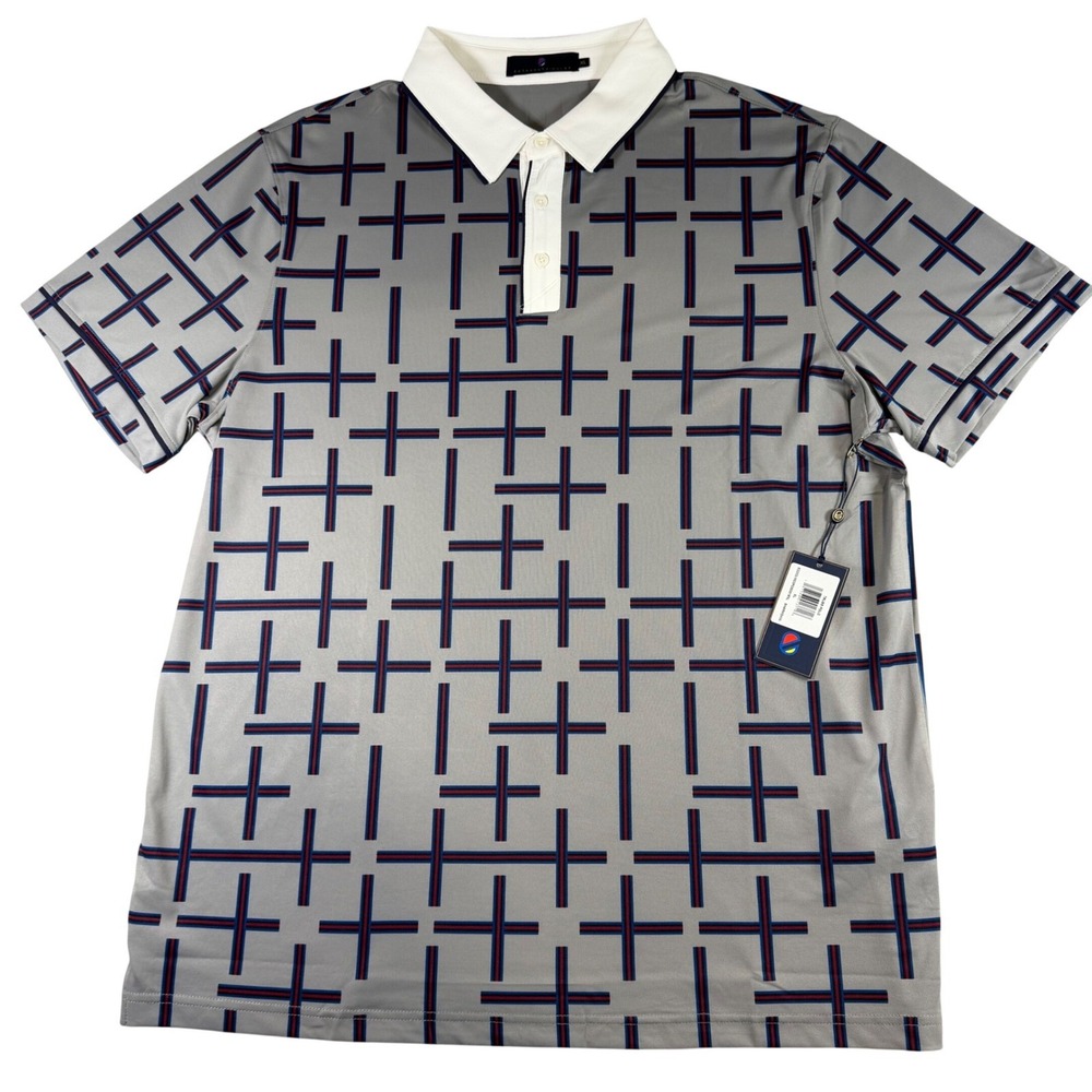 Extracurricular Mens Truss Polo Shirt Sharkskin Grey Geometric Golf XL New